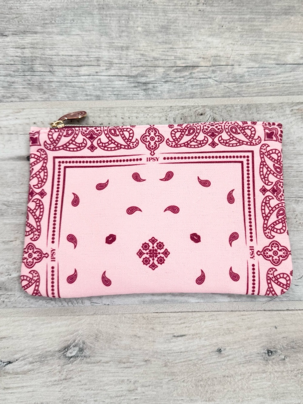 Ipsy Pink Bandana Print Zip Pouch